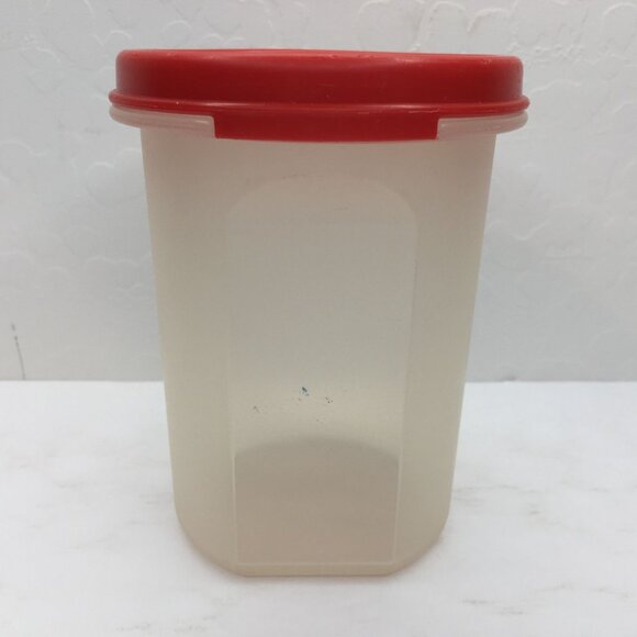 Vintage Tupperware Modular Mate 1606 Round Canister 15 Fl Oz 440mL Sheer Red Lid - Picture 3 of 12